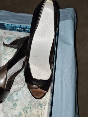 Impo Black and Bronze Peep-Toe High Heels